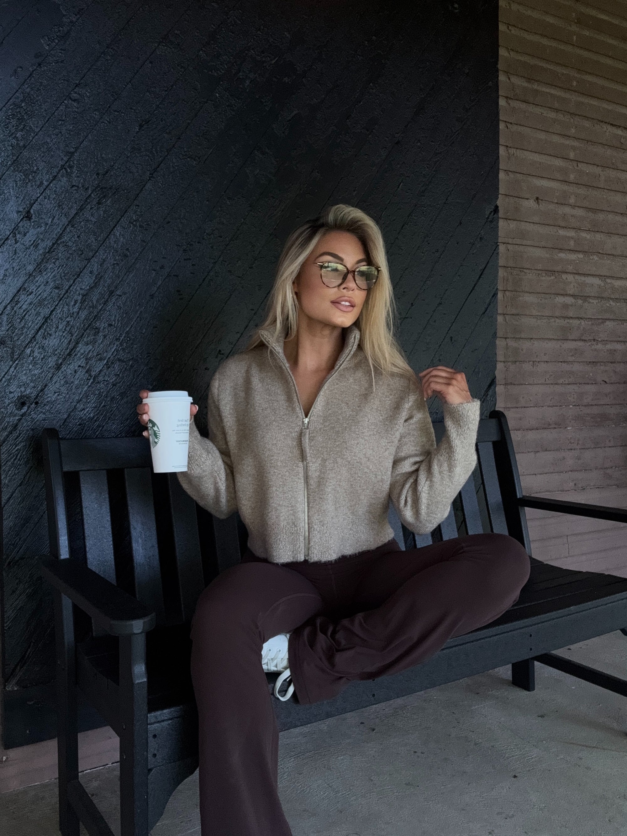 NIA ZIP UP CROPPED SWEATER KHAKI