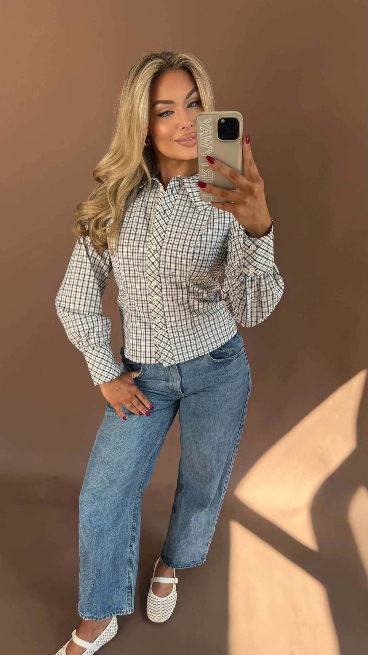 COLLINS COLLARED PLAID TOP