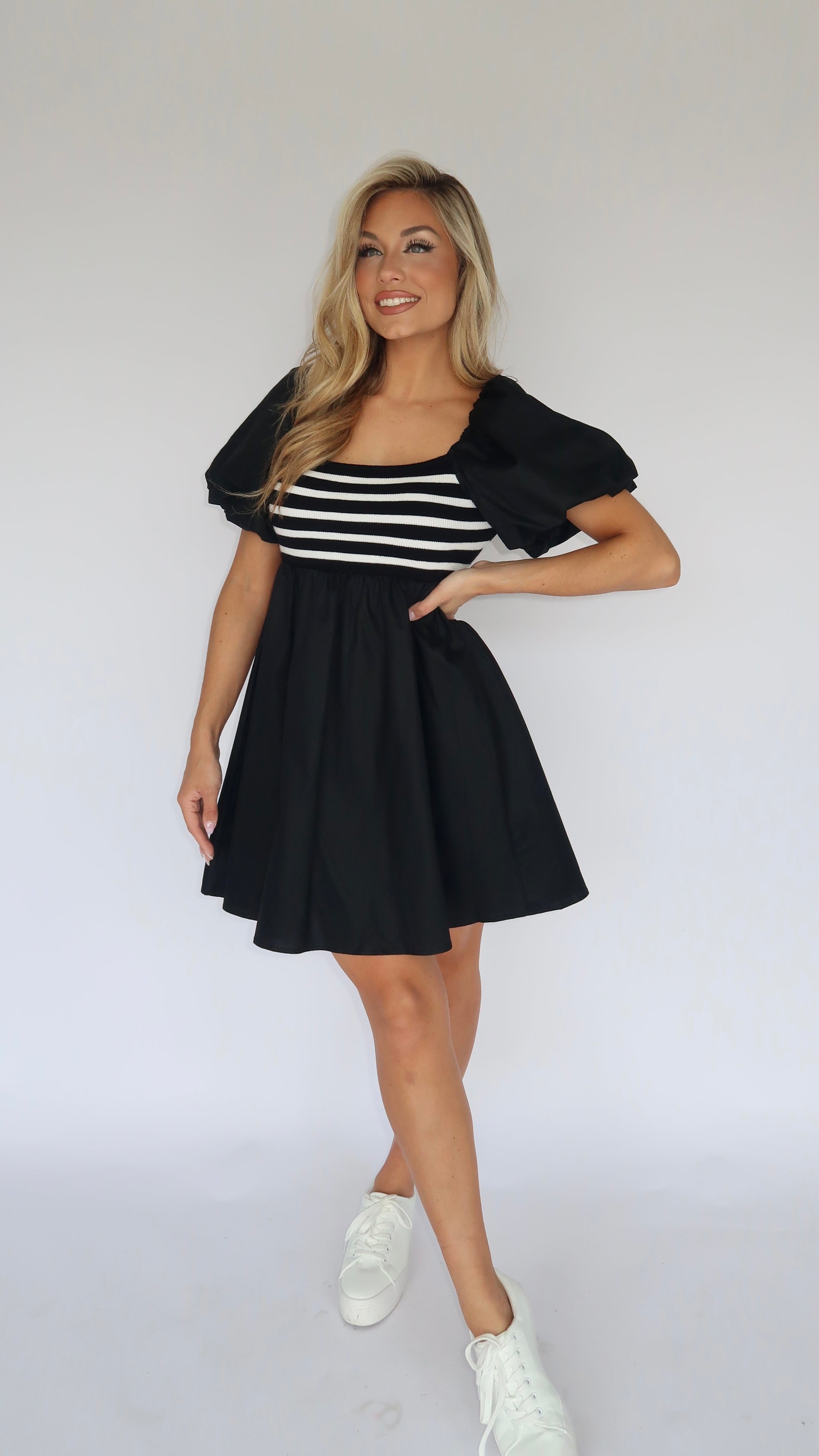 NOVA BLACK STRIPED MINI DRESS