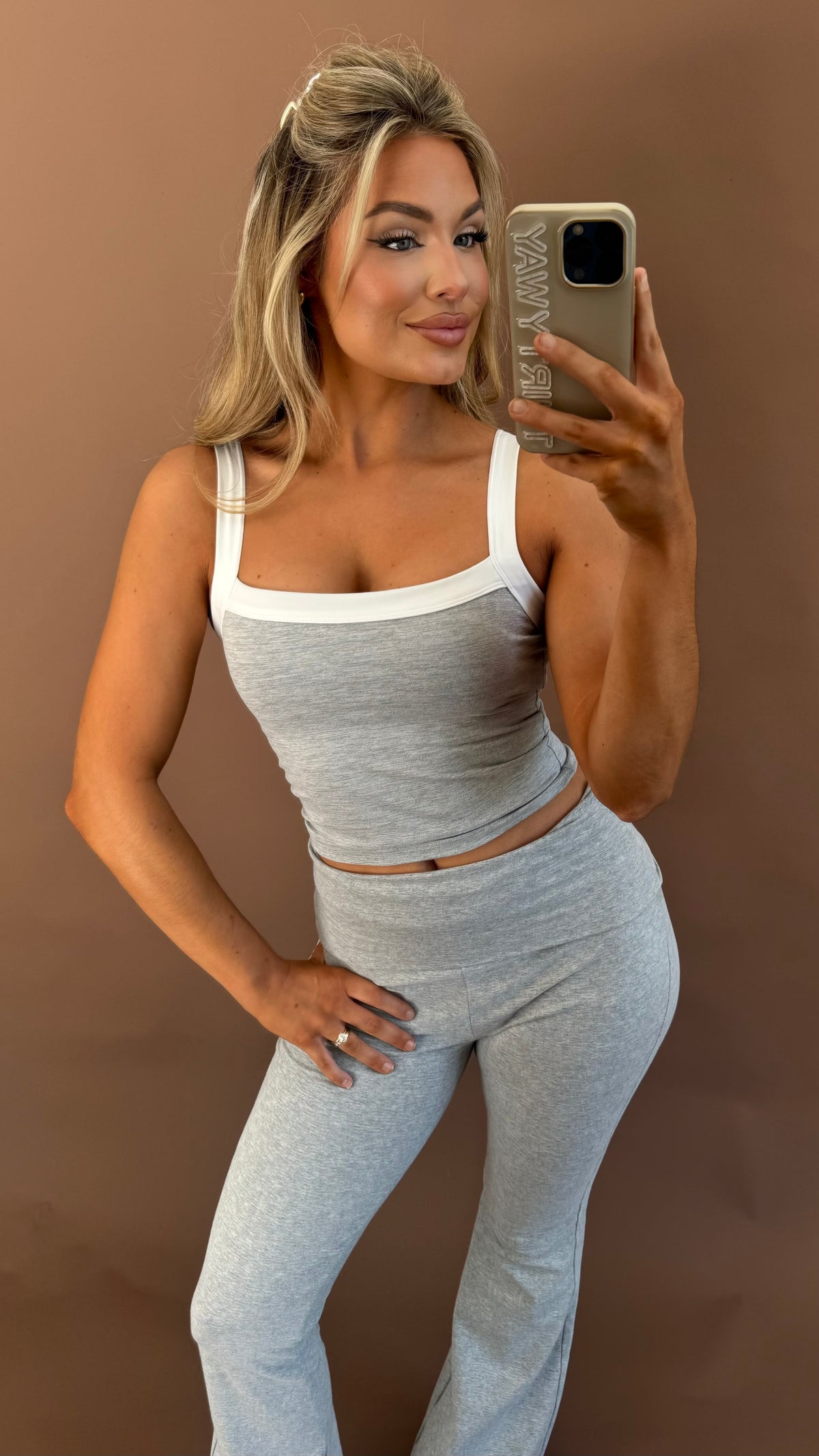 CABERNET CONTRAST BLOCK TANK HEATHER GREY