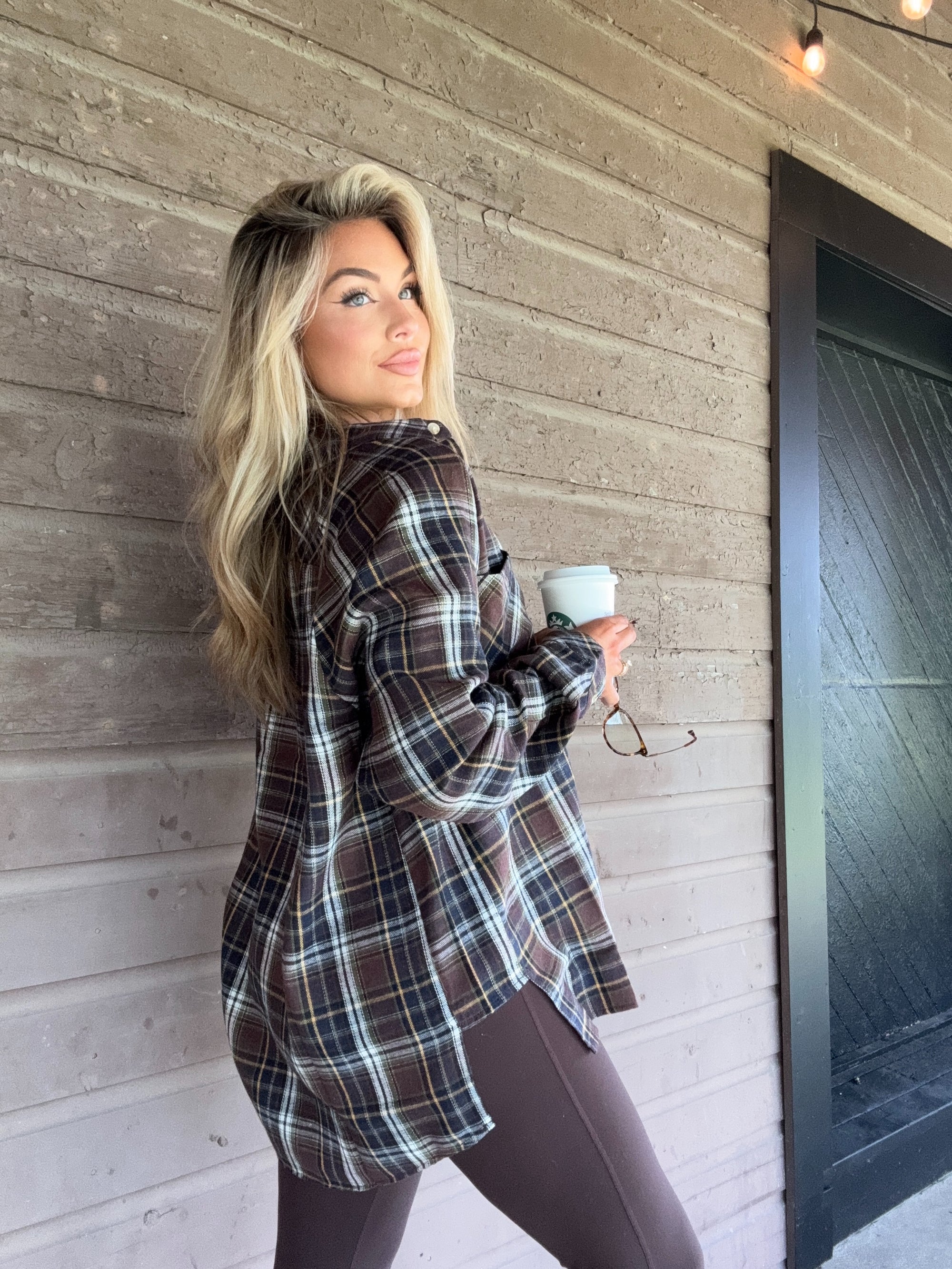 CABELLA OVERSIZED PLAID FLANNEL BROWN