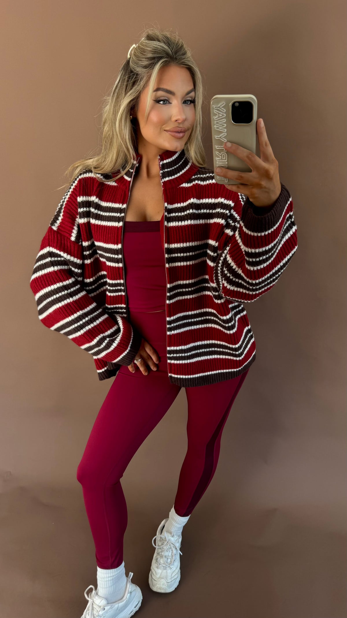 TATUM STRIPED ZIP UP BROWN MAROON