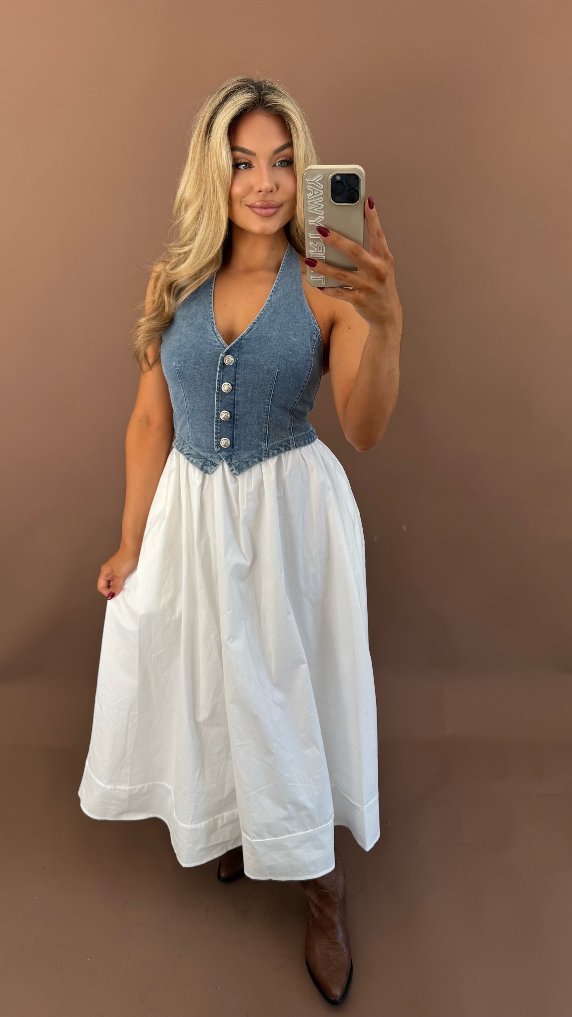 GEORGIA DENIM CONTRAST MAXI DRESS