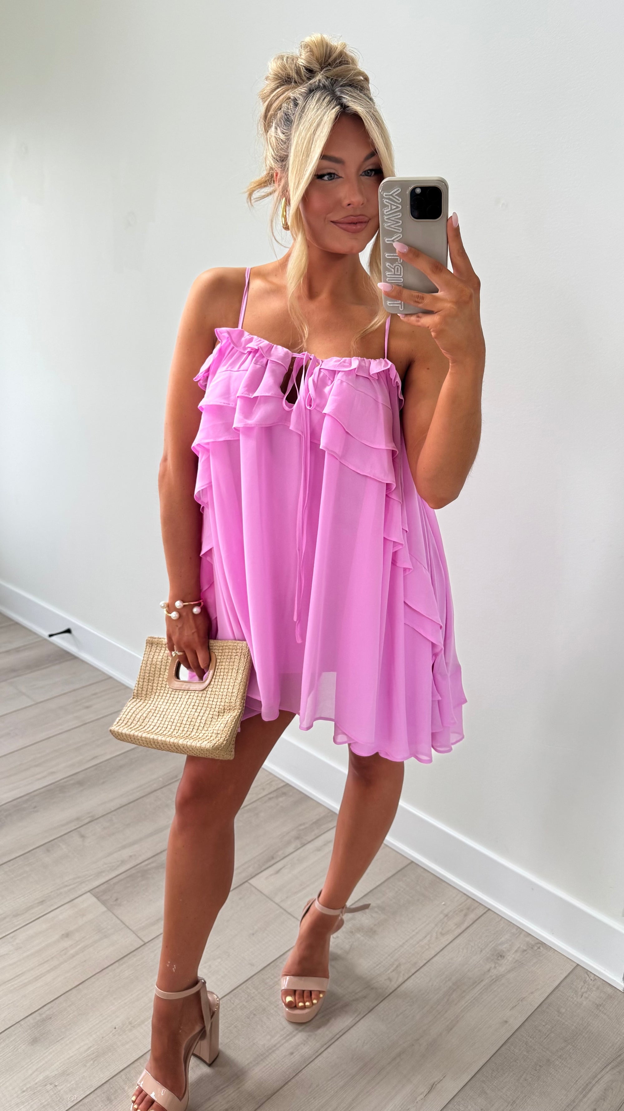 WILD ORCHID RUFFLE MINI DRESS