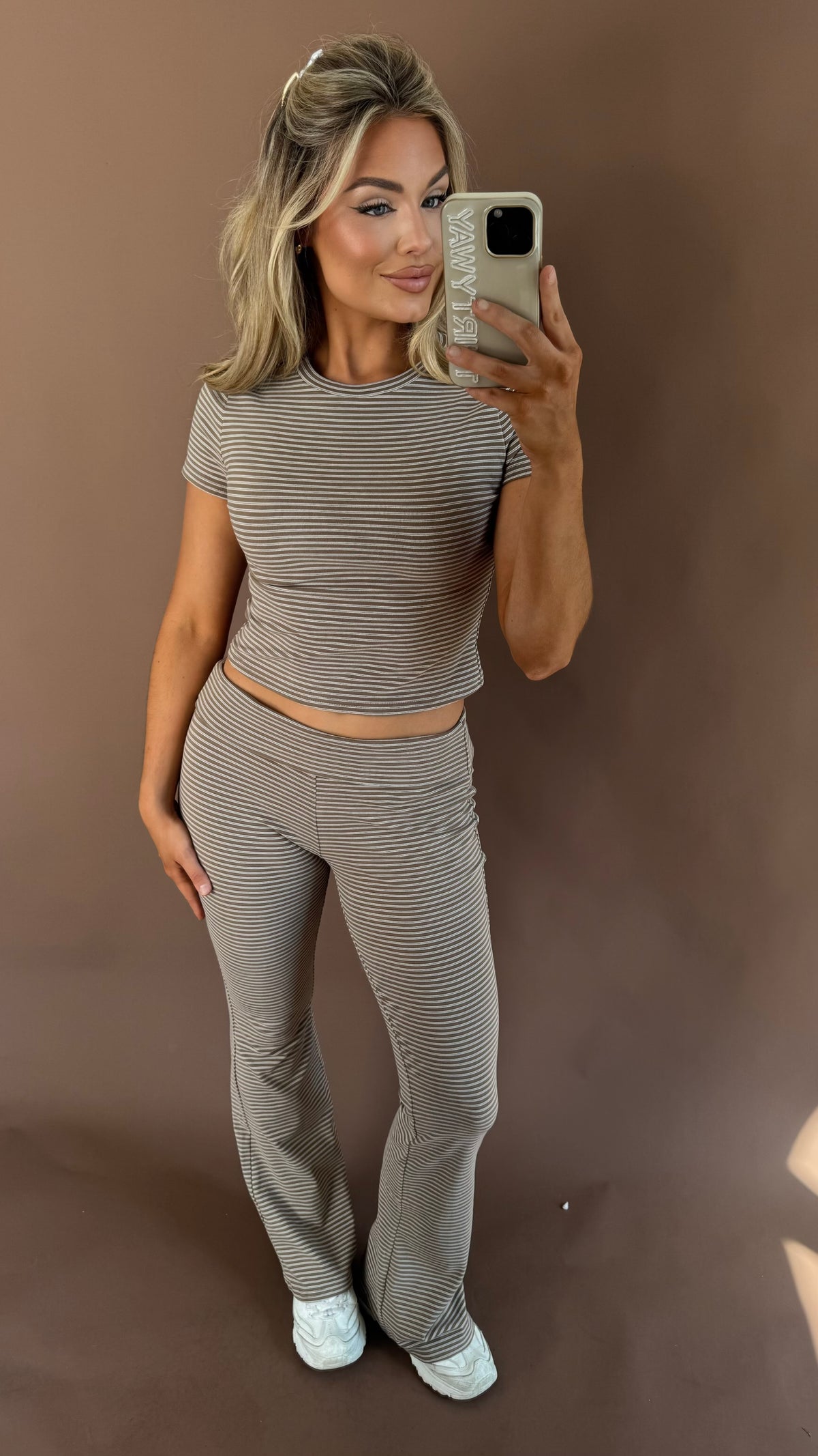BROWN MATCHA STRIPED LOW RISE PANT SET