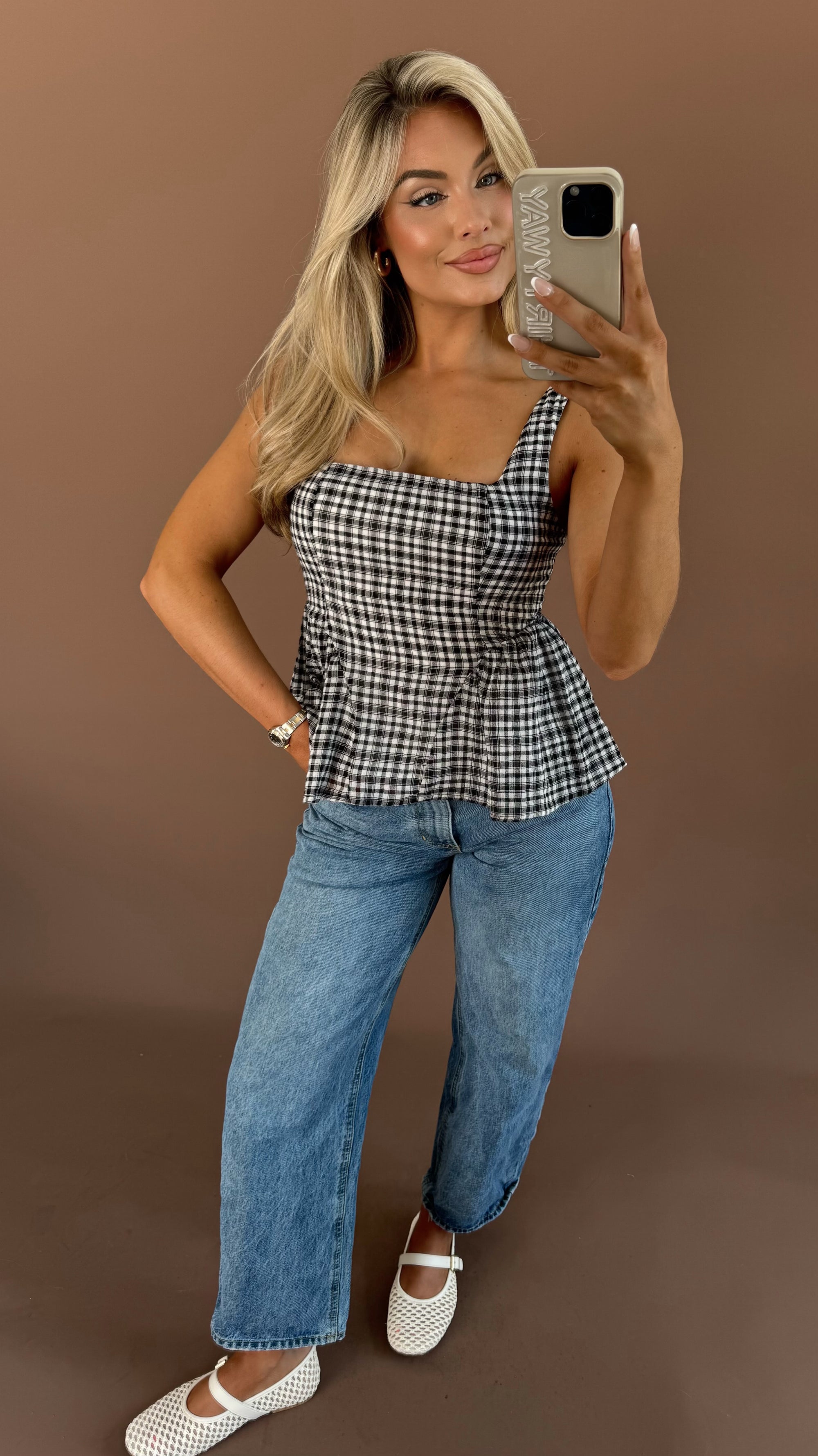 PENELOPE GINGHAM PEPLUM TANK