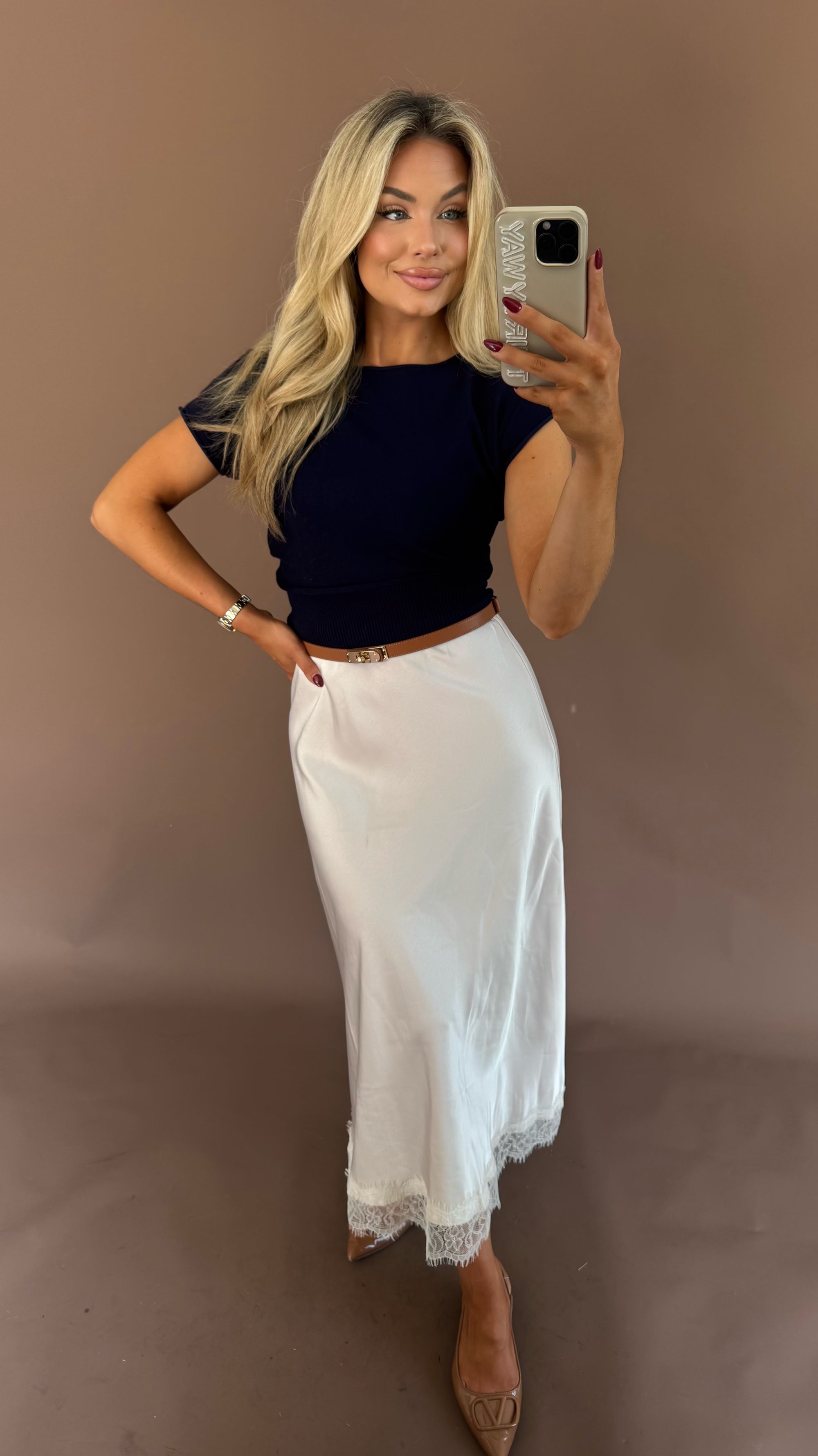 PEARL LACE TRIM MAXI SKIRT