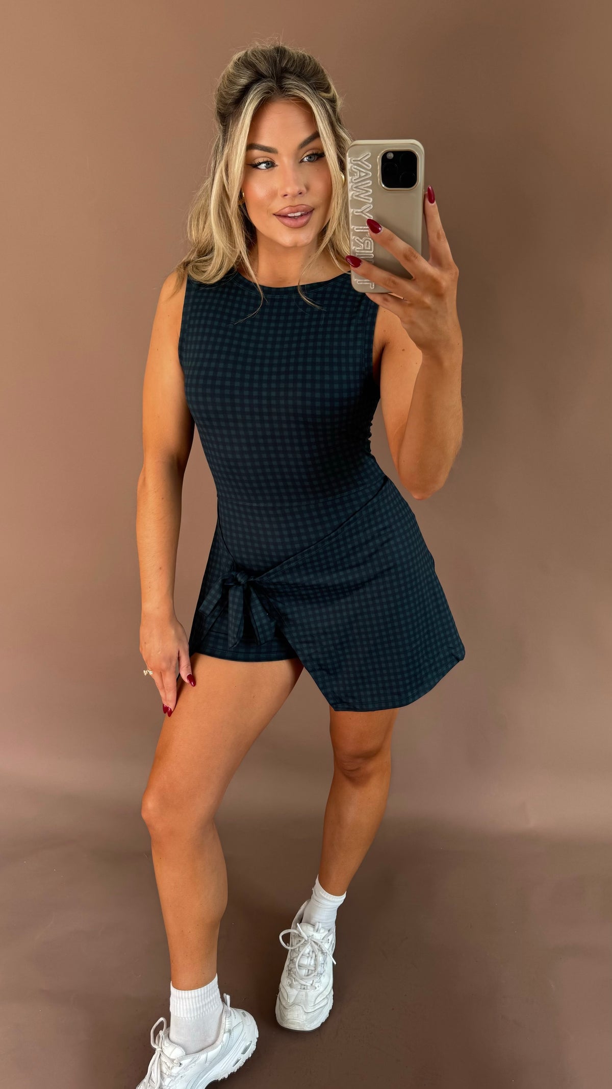 LENNON WRAP TIE ROMPER DRESS NAVY GINGHAM