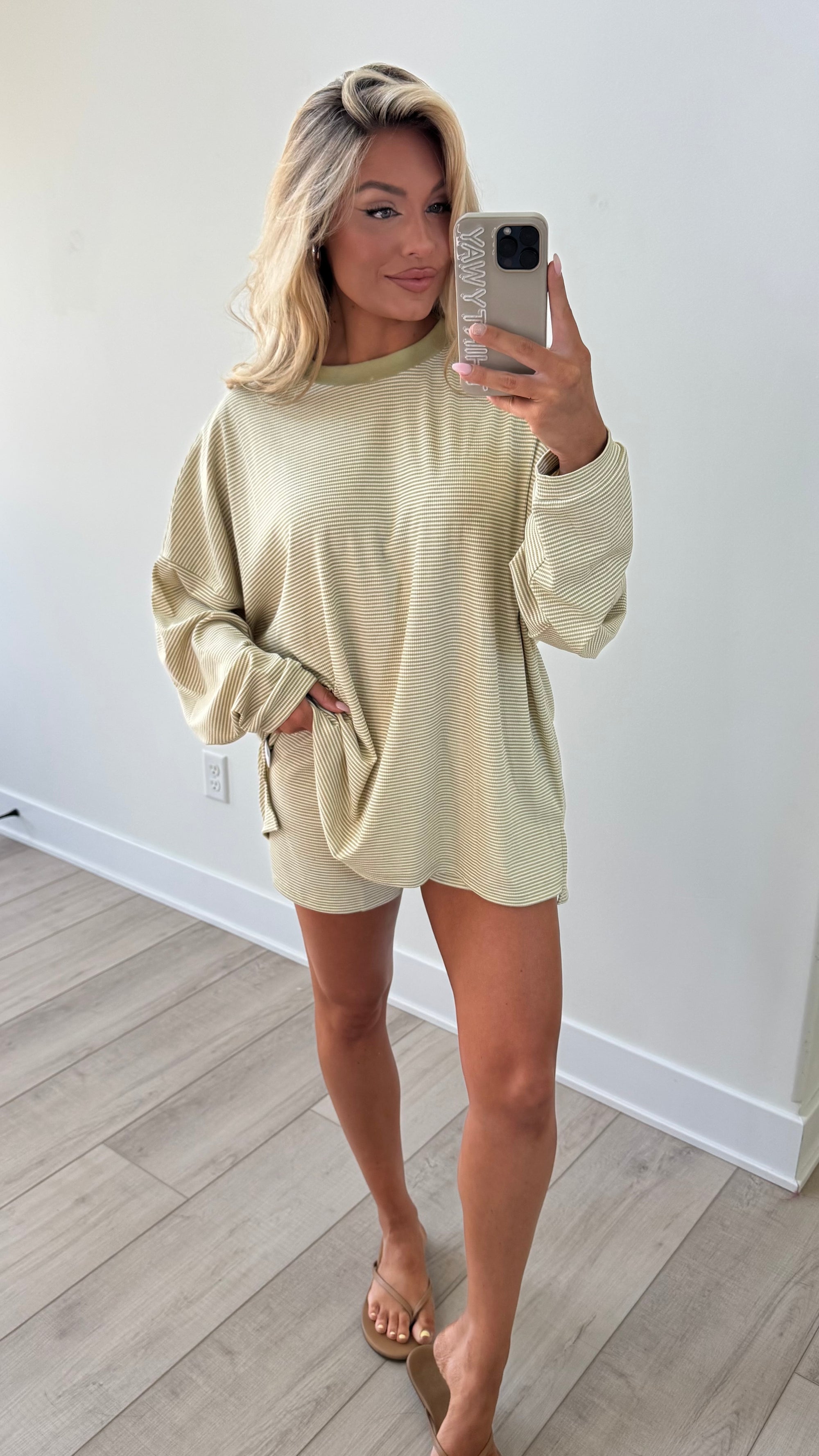 LAKESIDE OVERSIZED STRIPED TOP MATCHA