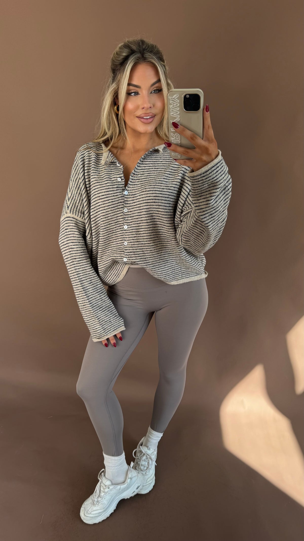 EAST COAST CARDIGAN TAUPE/NAVY STRIPE