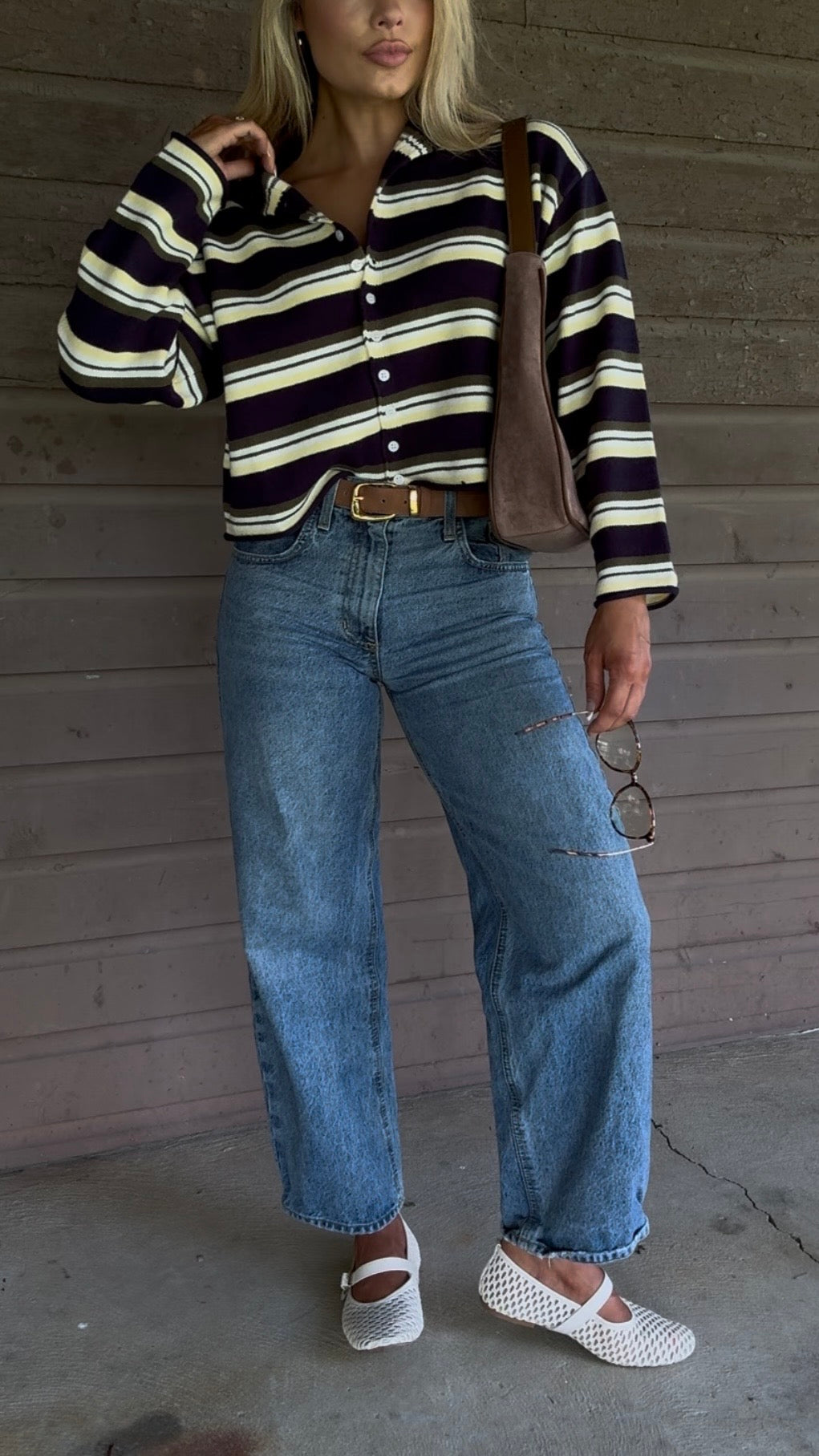 CEDAR MULTI STRIPED CARDIGAN NAVY