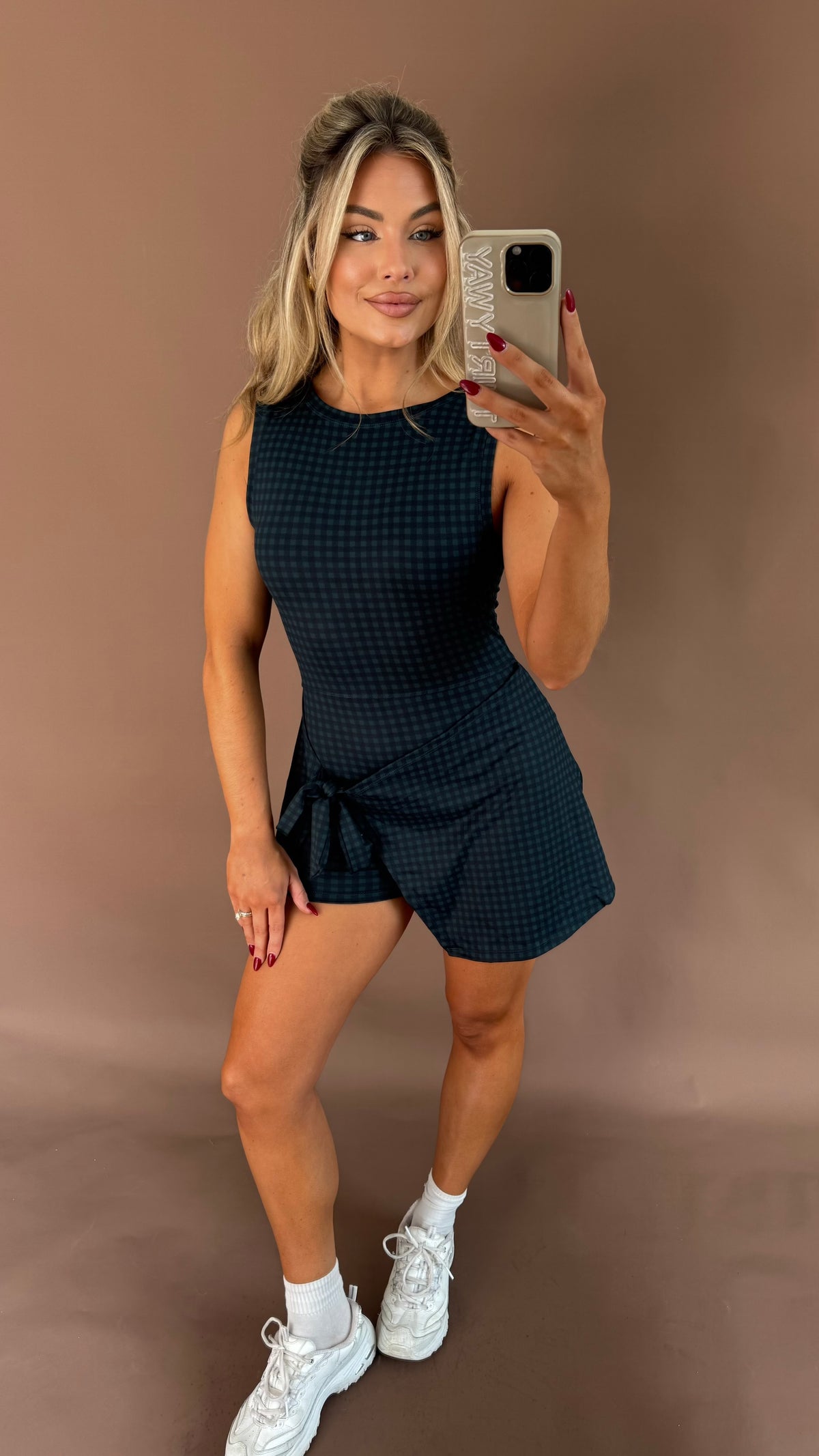 LENNON WRAP TIE ROMPER DRESS NAVY GINGHAM
