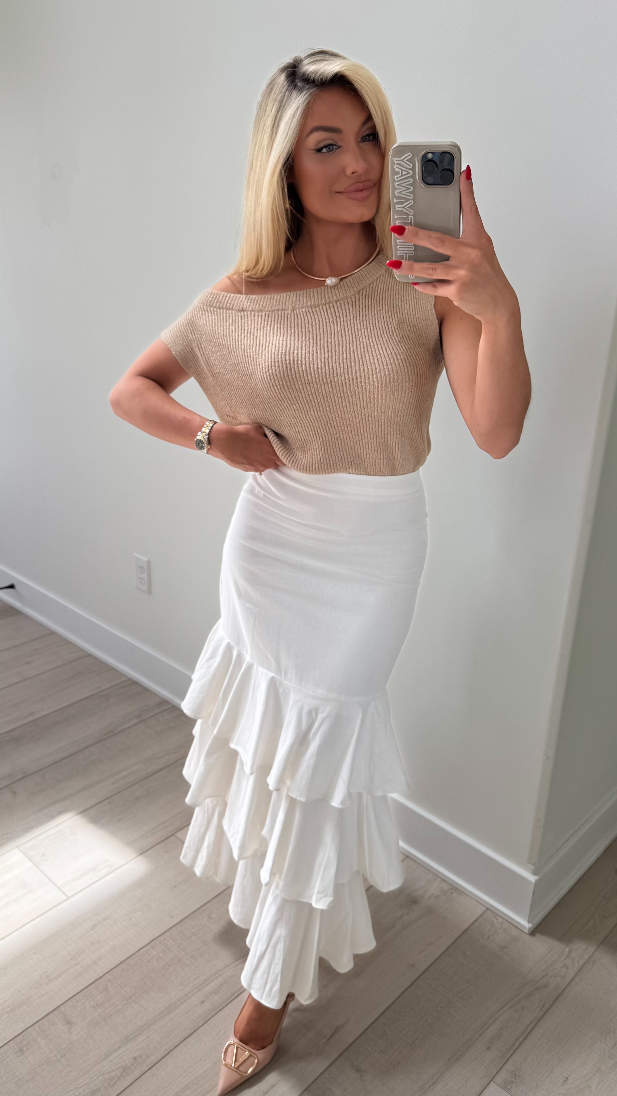 RUFFLE TIERED WOVEN MAXI SKIRT