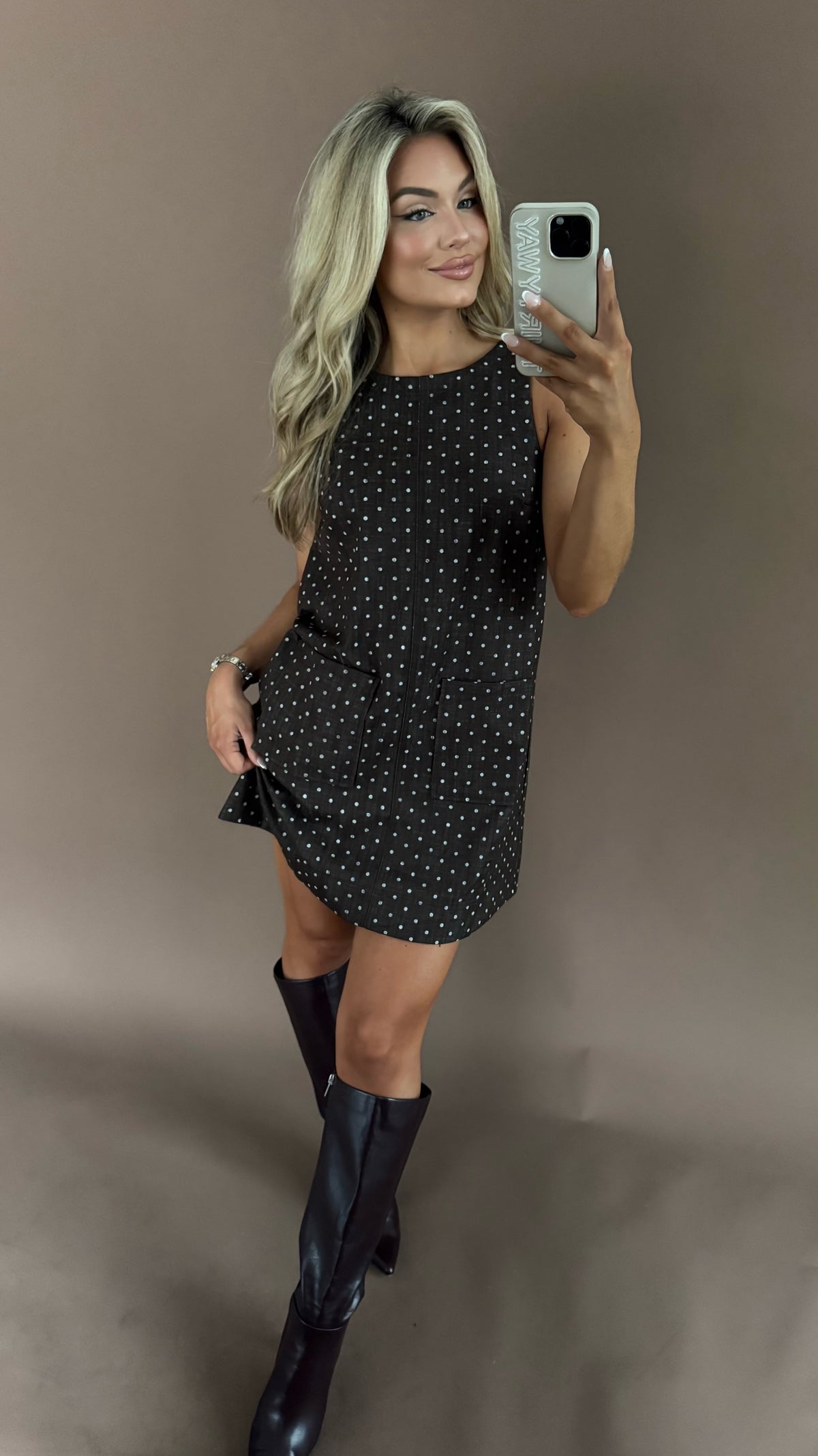 PRESCOTT POLKA DOT DENIM SHIFT DRESS