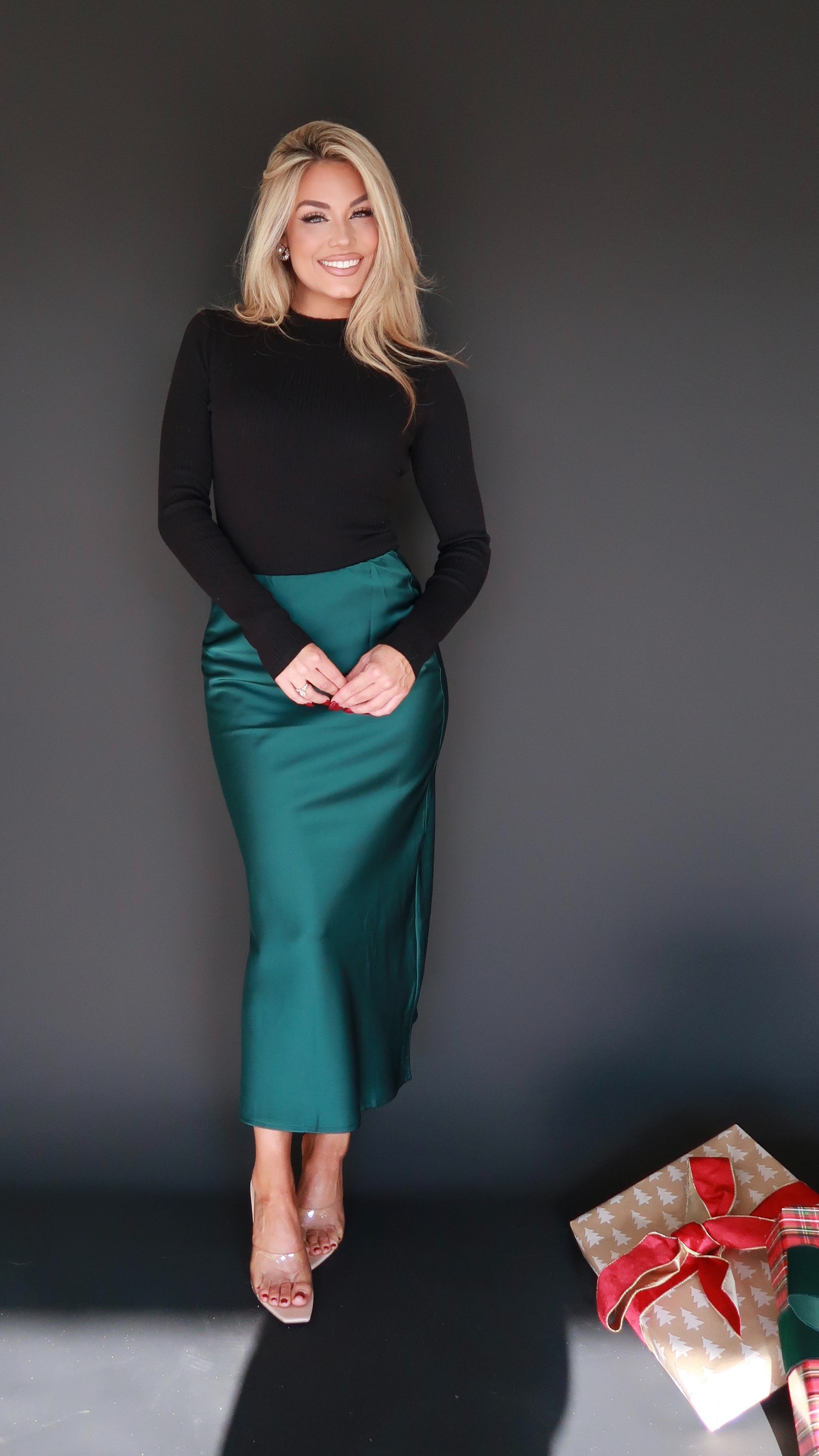 SARA SATIN SLIP SKIRT EMERALD