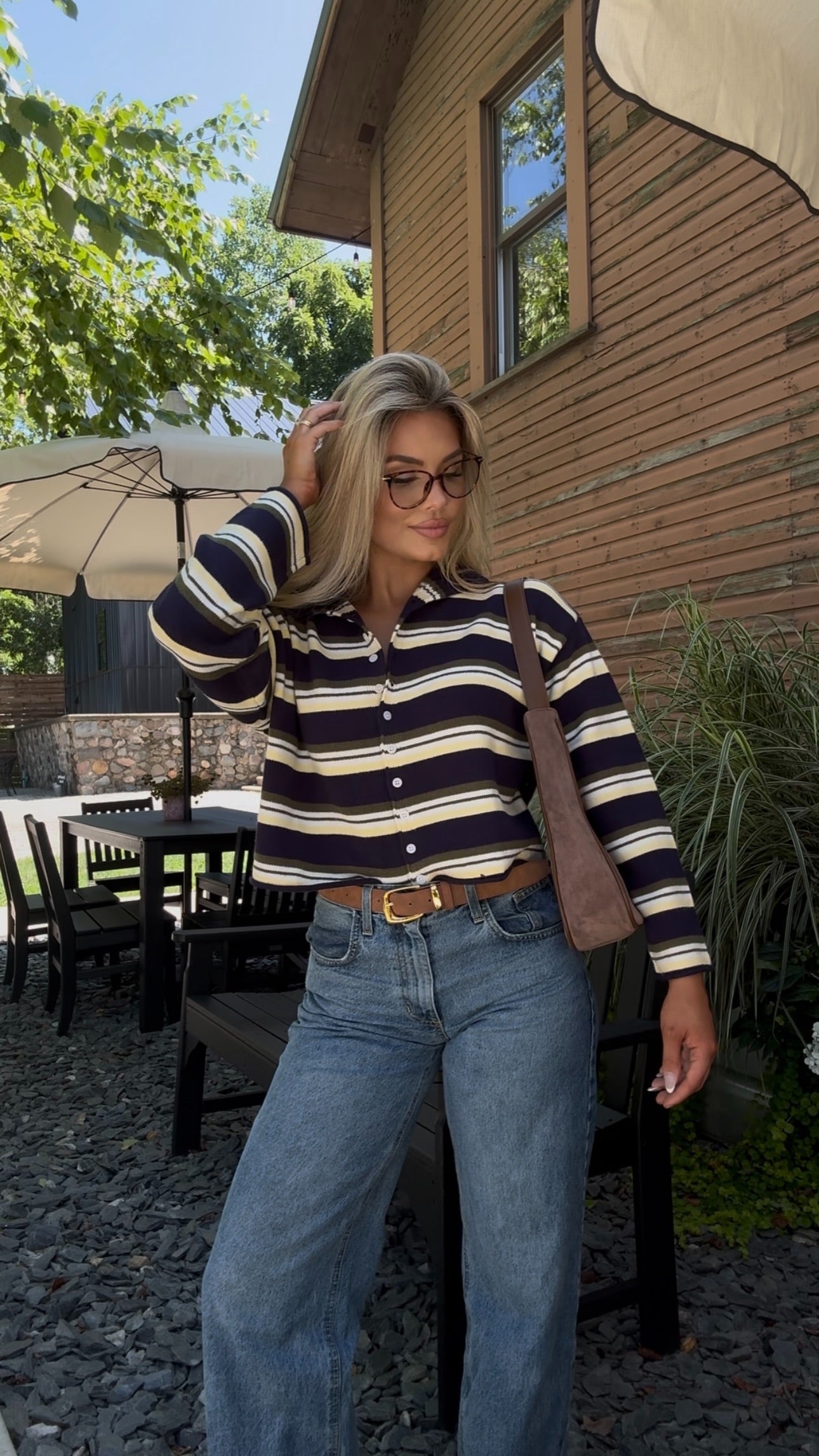 CEDAR MULTI STRIPED CARDIGAN NAVY