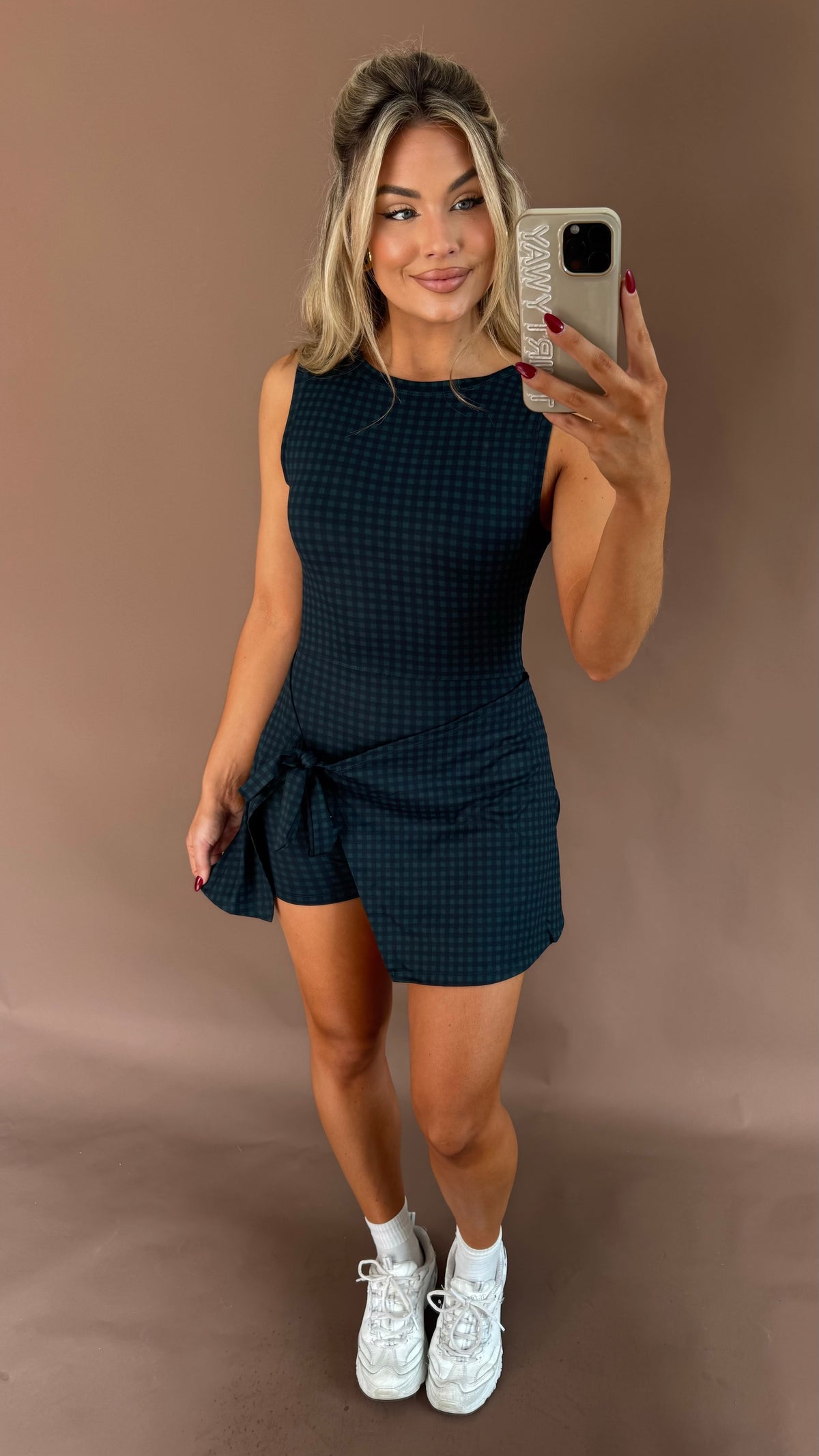 LENNON WRAP TIE ROMPER DRESS NAVY GINGHAM