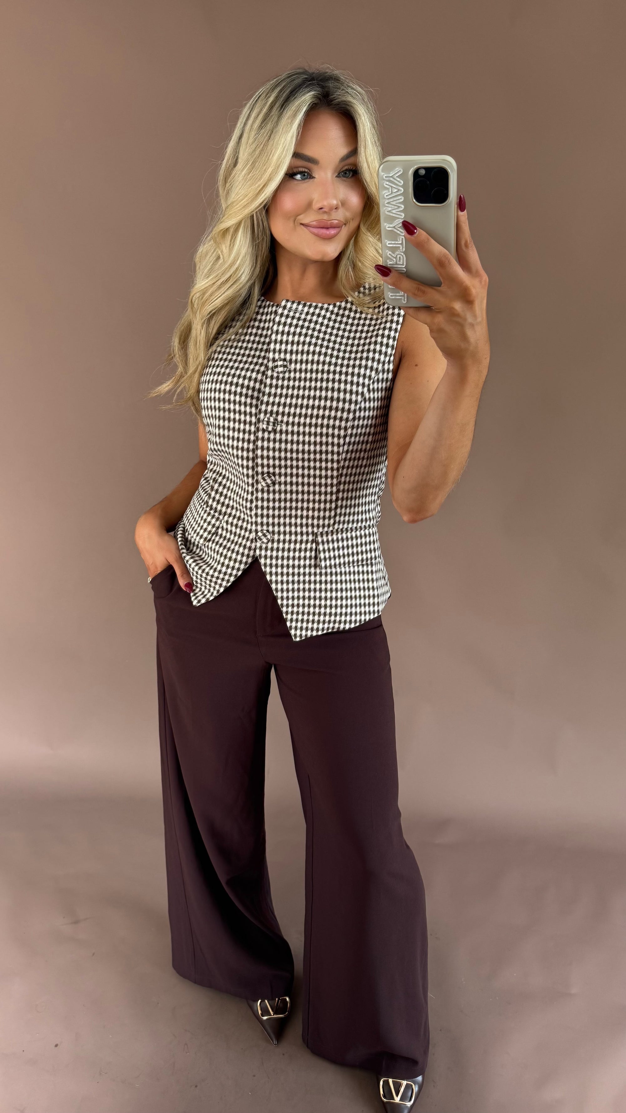 TAILORED WIDE LEG TROUSERS BROWN