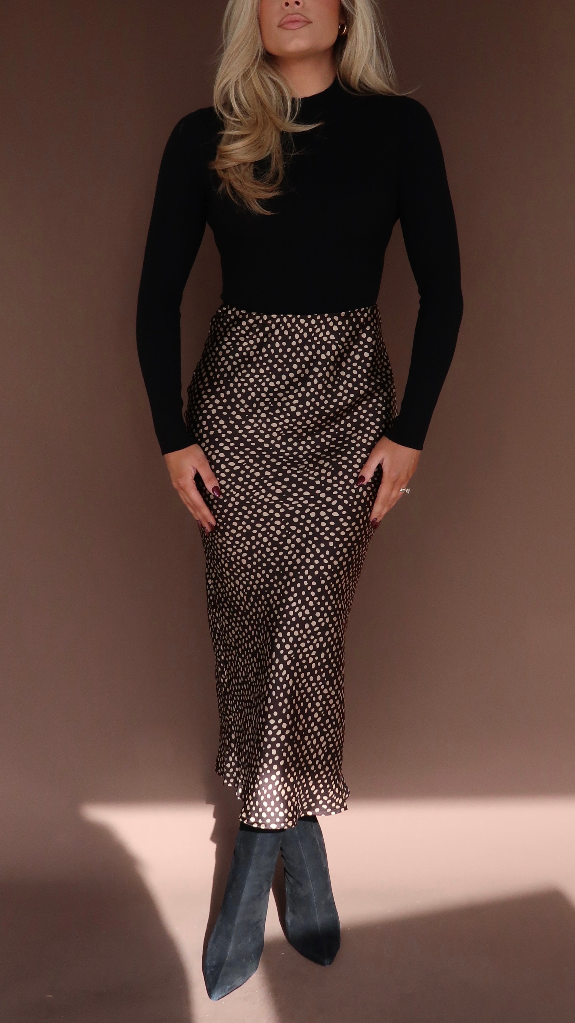 VERA ROUGE SPOTTED MAXI SLIP SKIRT