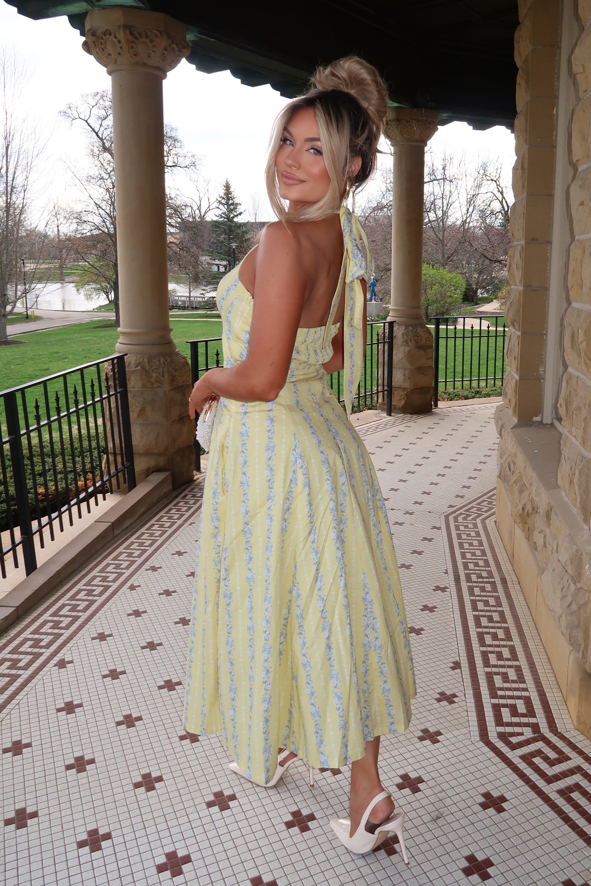 AZALEA FLORAL HALTER MAXI DRESS LEMON