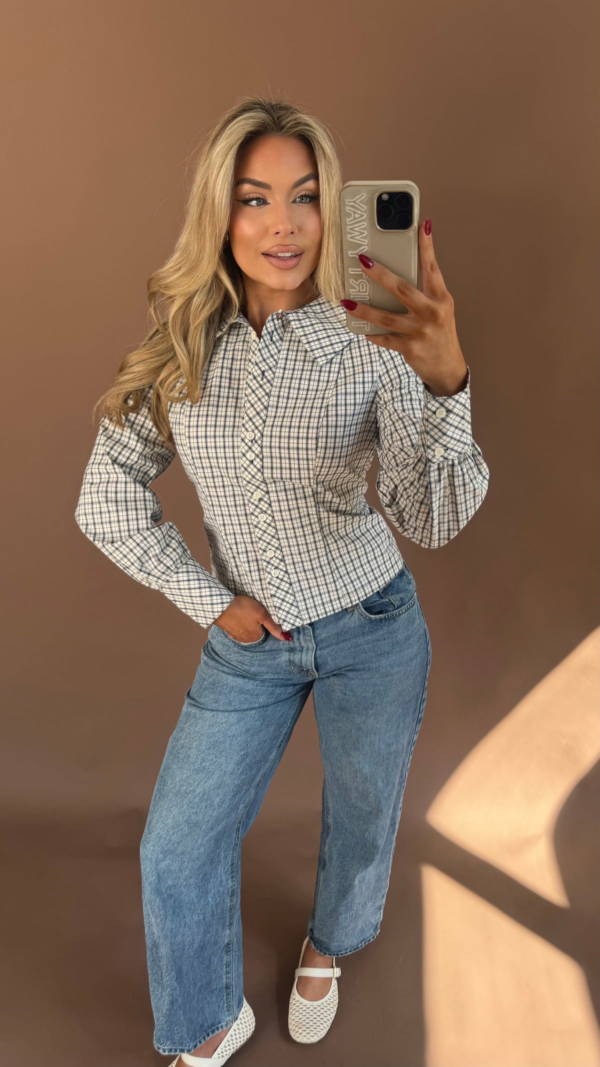 COLLINS COLLARED PLAID TOP
