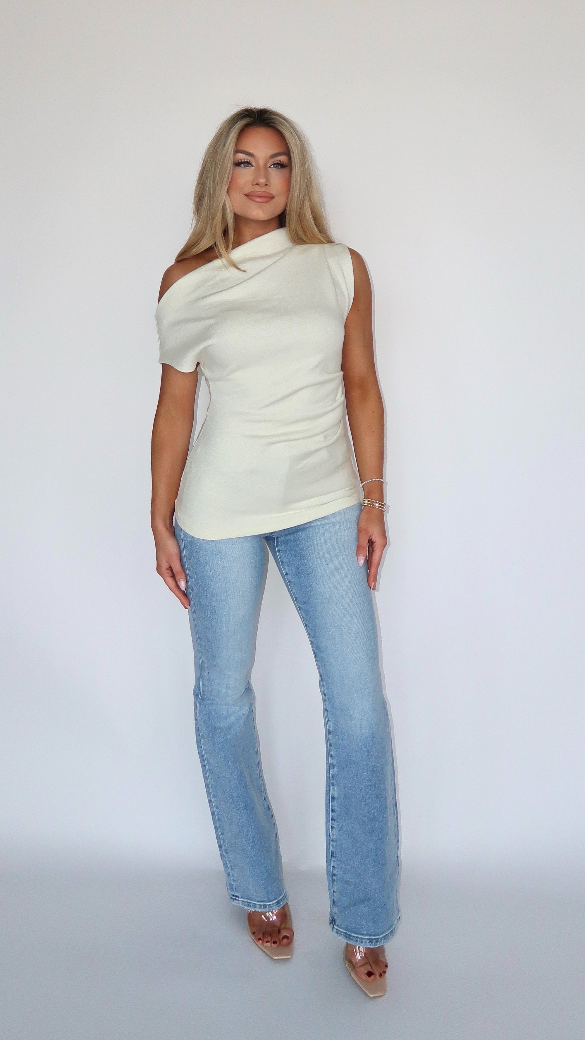 GIA ASYMMETRICAL KNIT TOP IVORY