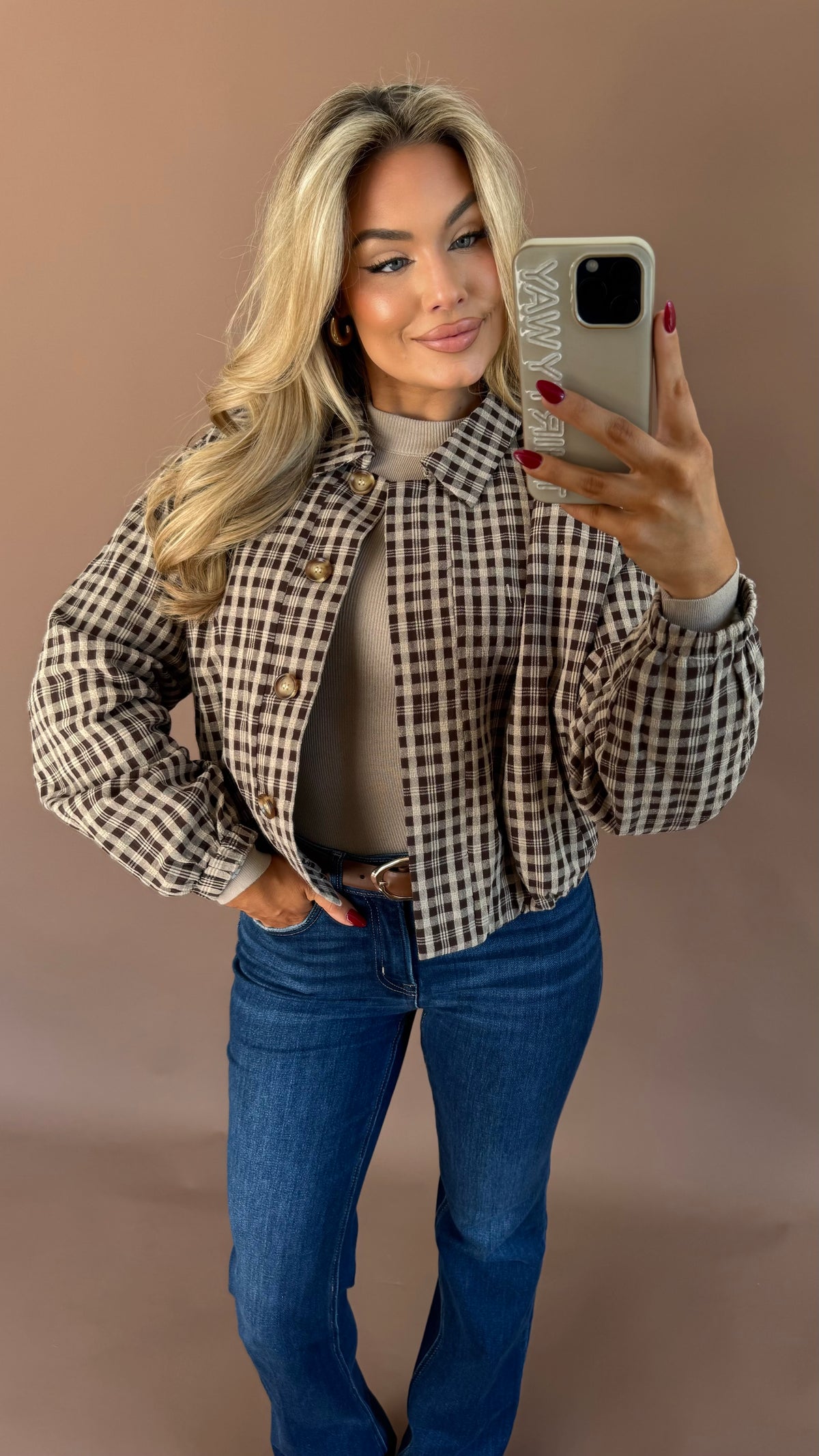 APPLE CRISP GINGHAM BOMBER JACKET