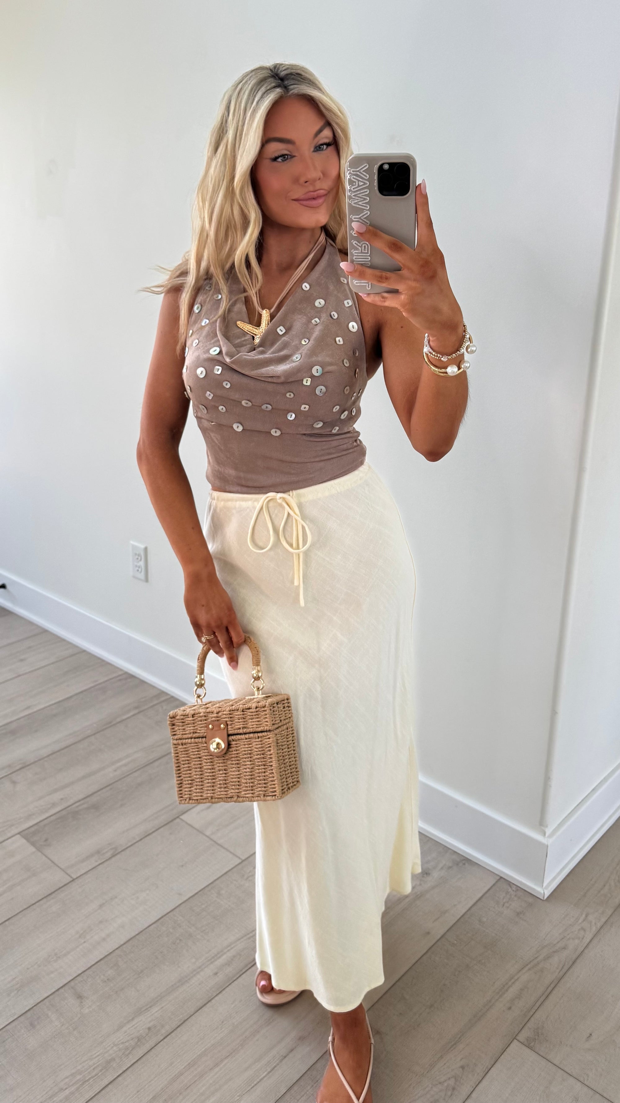 CABO SHELL EMBROIDERED HALTER TOP