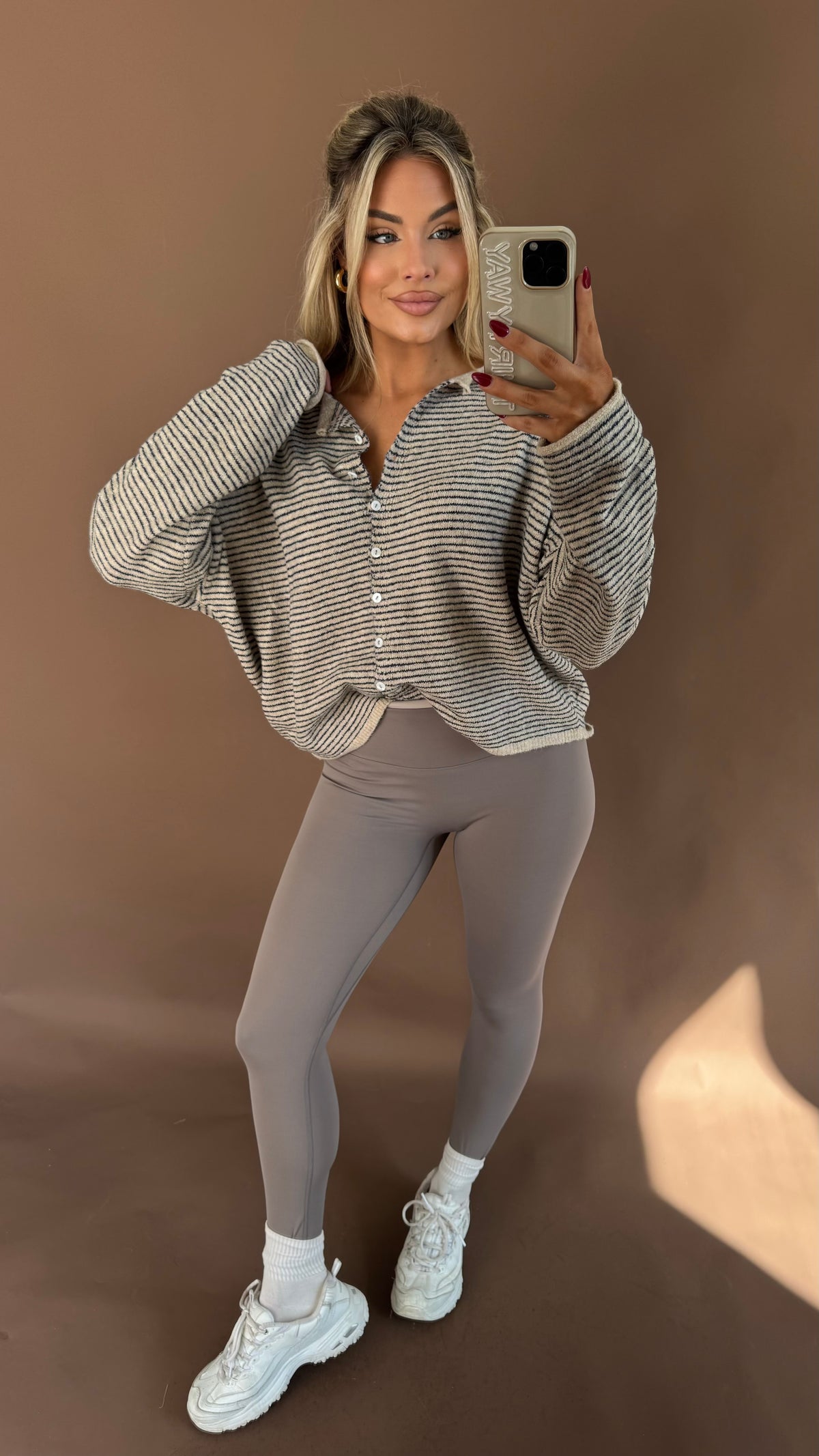 EAST COAST CARDIGAN TAUPE/NAVY STRIPE