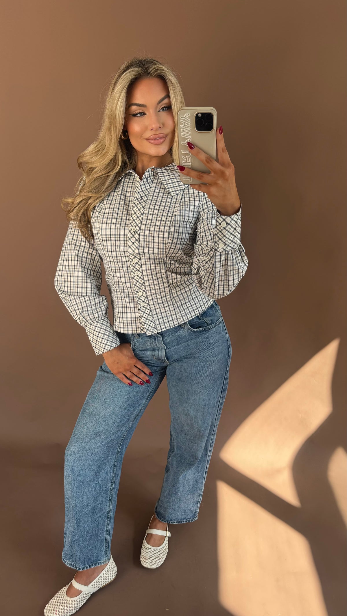 COLLINS COLLARED PLAID TOP