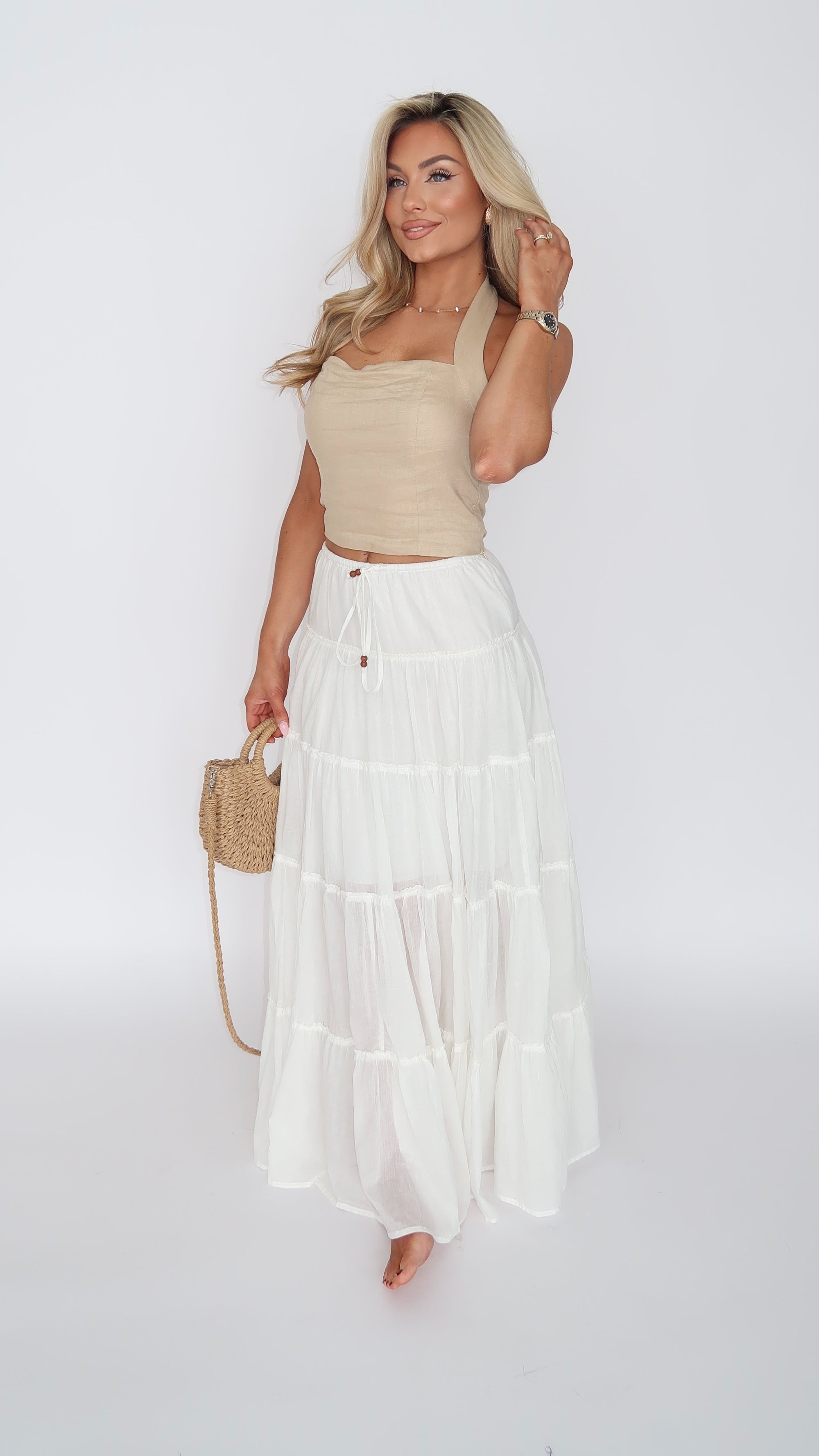 AIMEE LINEN HALTER TOP TAN