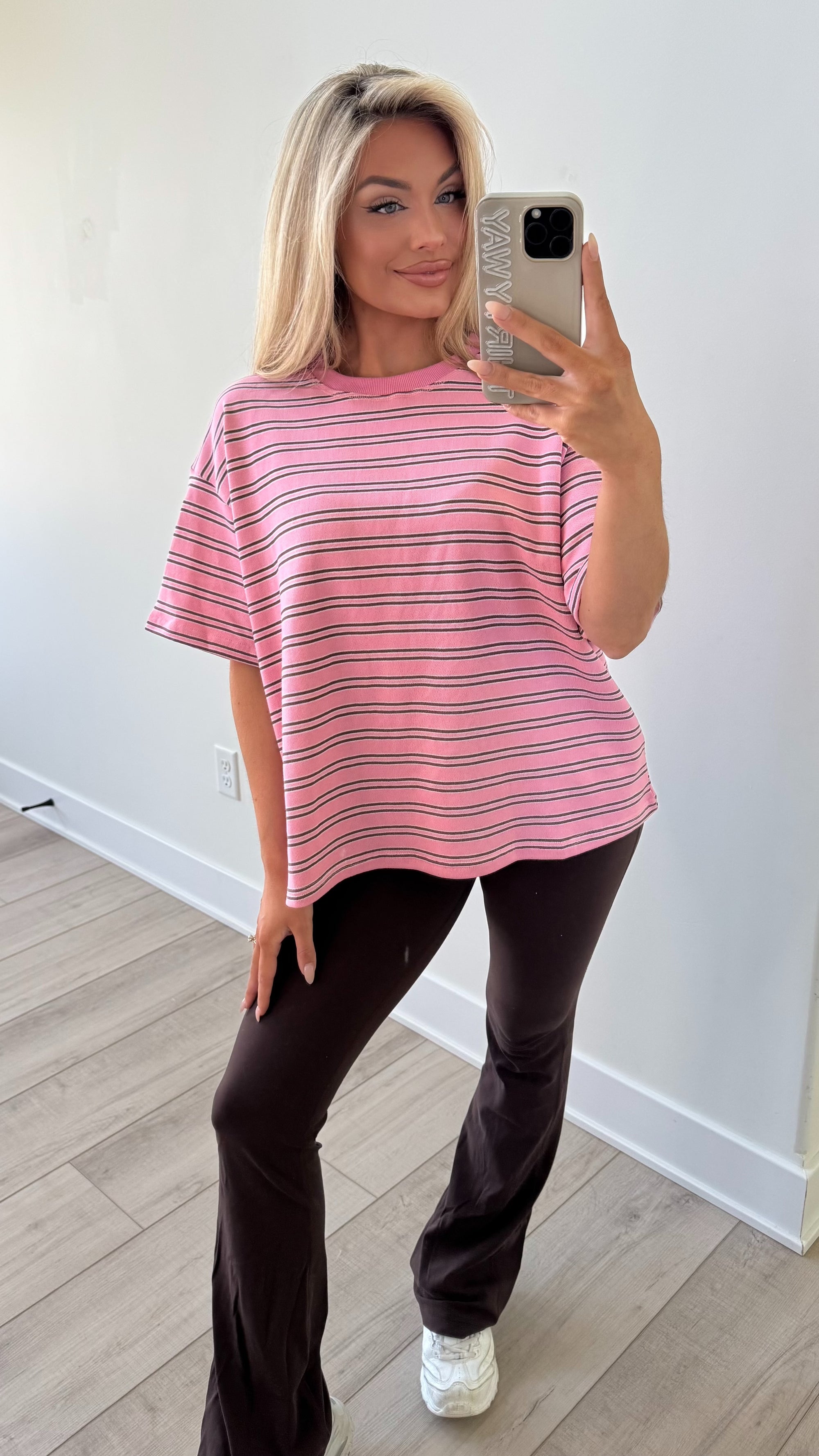 BERRY MOCHA STRIPED TERRY OVERSIZED TEE