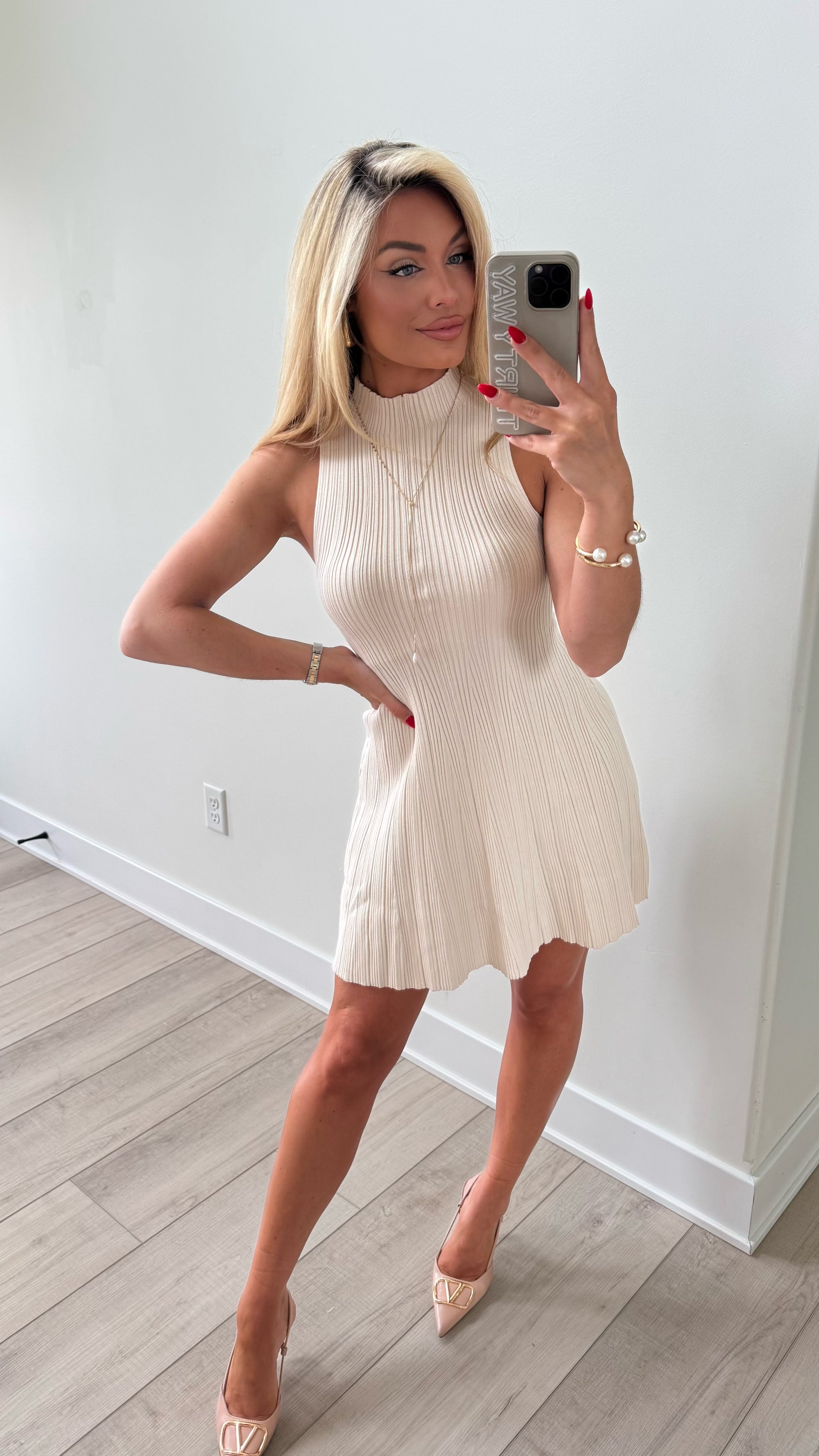 LOREN RIBBED MINI DRESS TAUPE