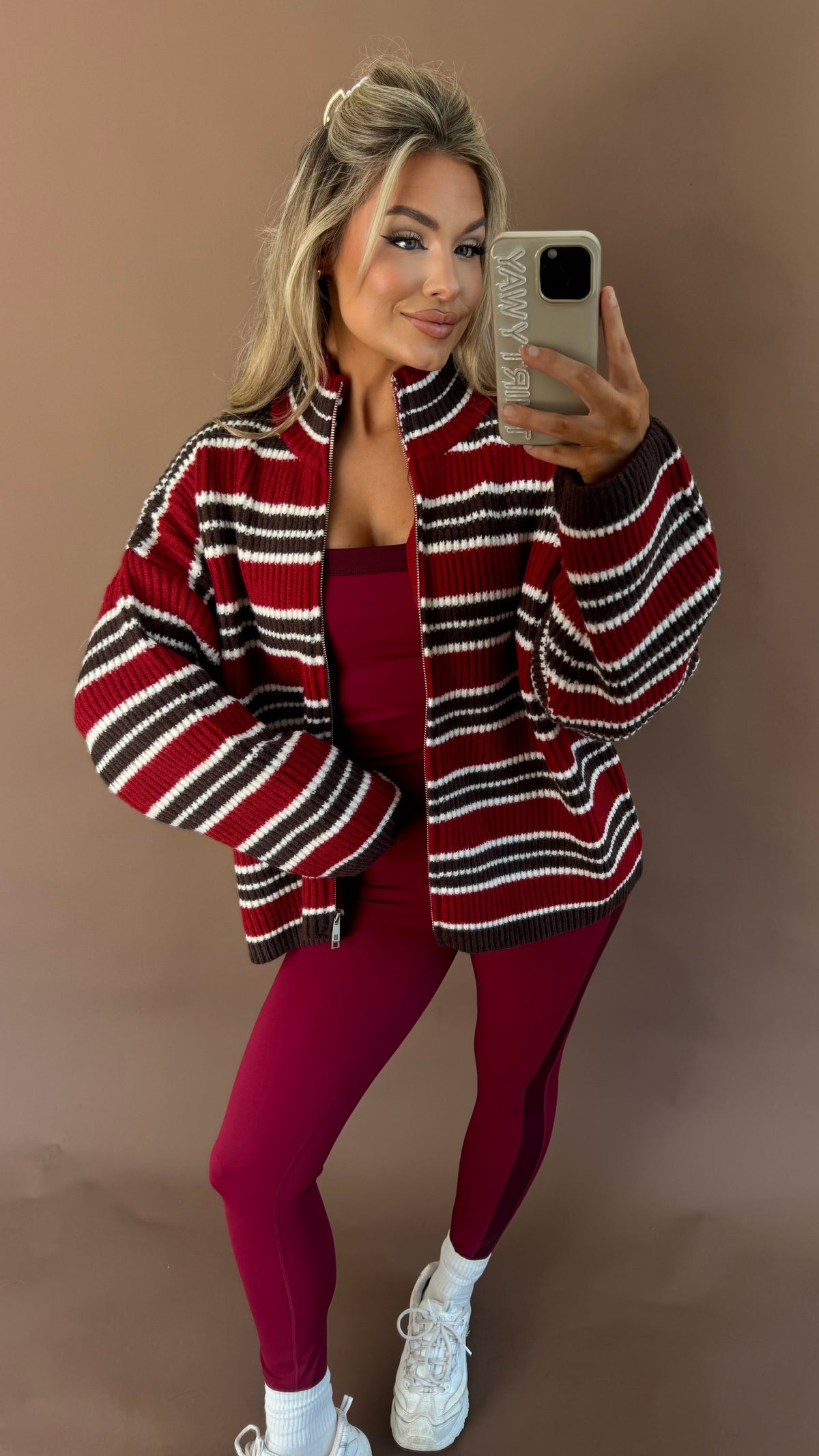 TATUM STRIPED ZIP UP BROWN MAROON