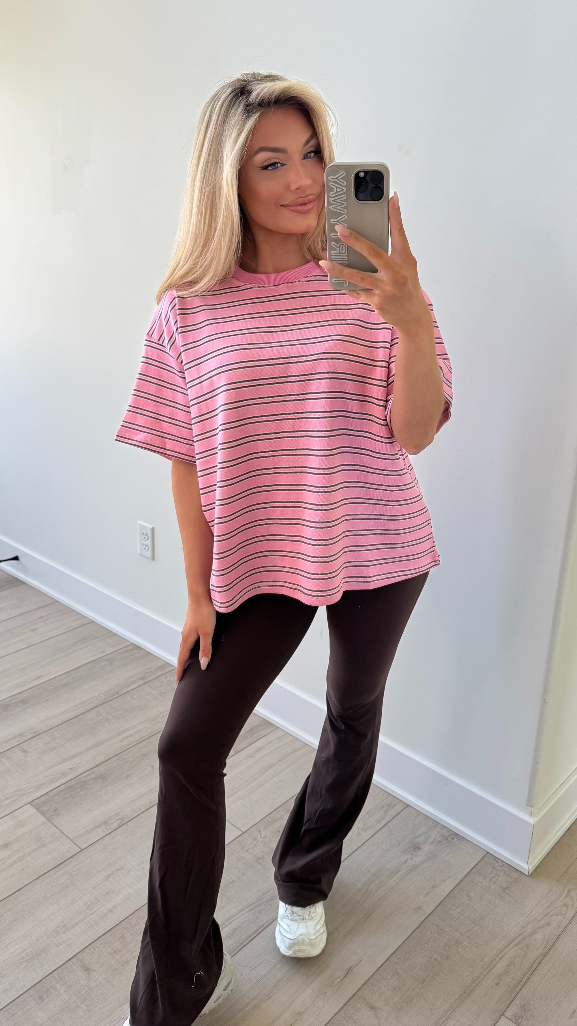BERRY MOCHA STRIPED TERRY OVERSIZED TEE