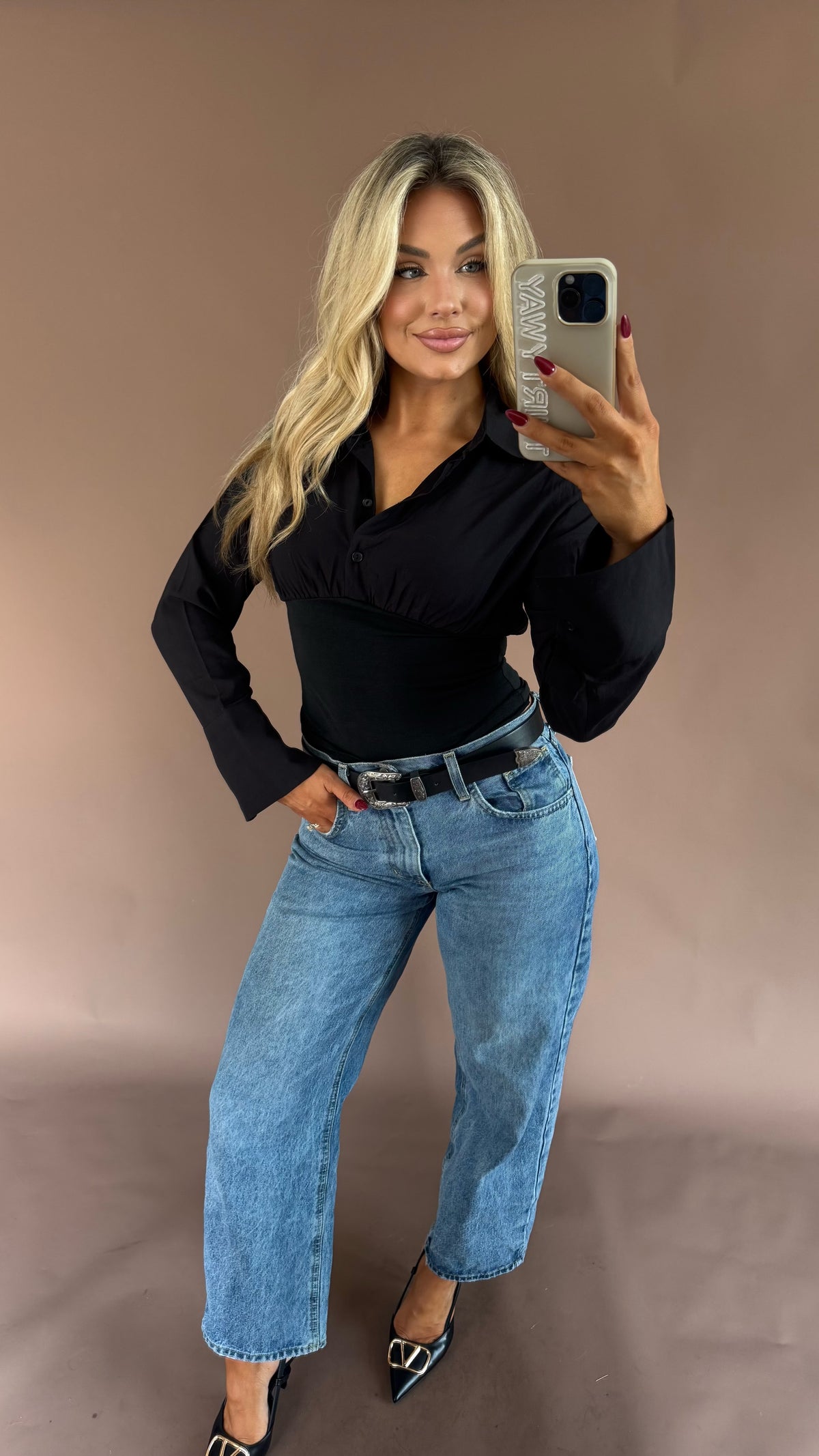 FARAH FITTED TOP BLACK