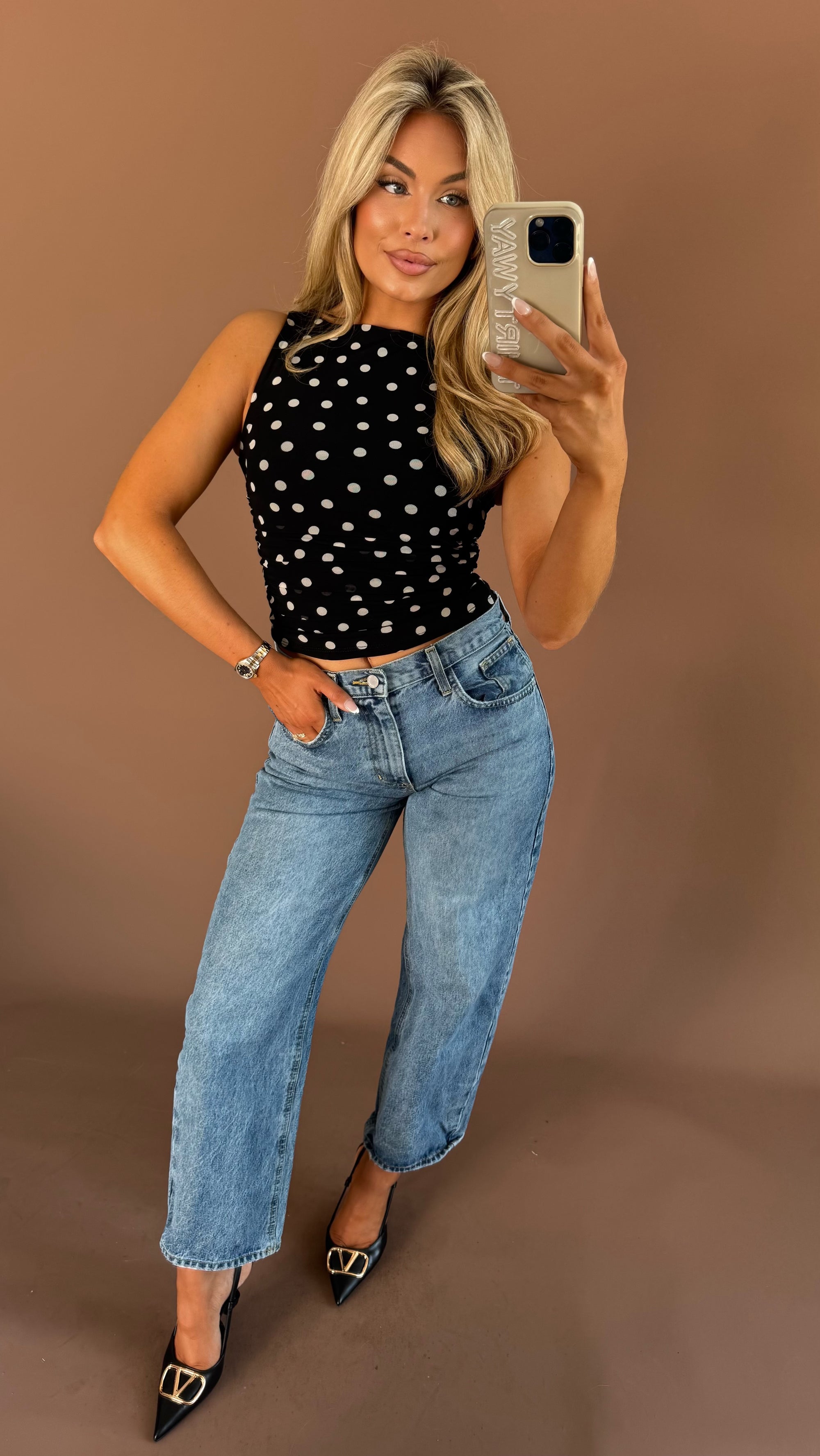 SOHO POLKA DOT TOP BLACK