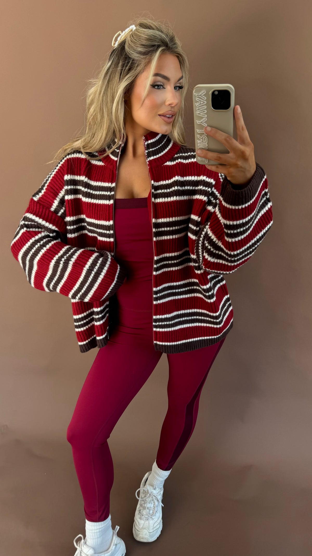 TATUM STRIPED ZIP UP BROWN MAROON